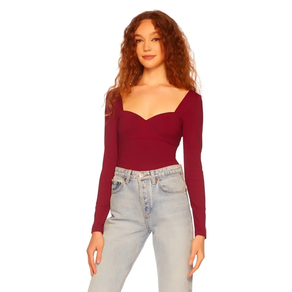 Susana Monaco Sweetheart Long Sleeve Top Red NWT Size Small